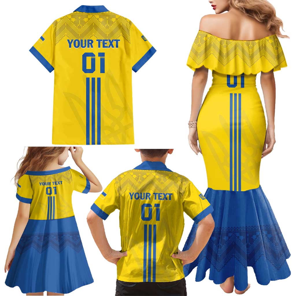 Custom Ukraine 2024 Football Family Matching Mermaid Dress and Hawaiian Shirt Ukrainian Folk Pattern - Wonder Print Shop