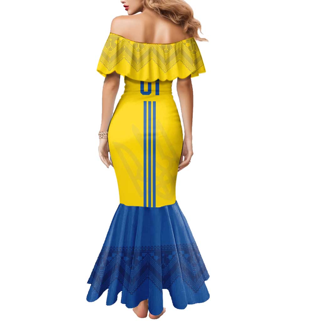 Custom Ukraine 2024 Football Family Matching Mermaid Dress and Hawaiian Shirt Ukrainian Folk Pattern - Wonder Print Shop