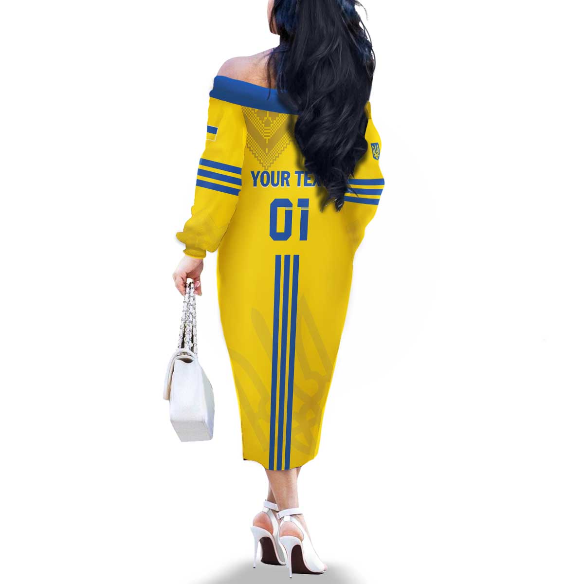 Custom Ukraine 2024 Football Family Matching Off The Shoulder Long Sleeve Dress and Hawaiian Shirt Ukrainian Folk Pattern - Wonder Print Shop