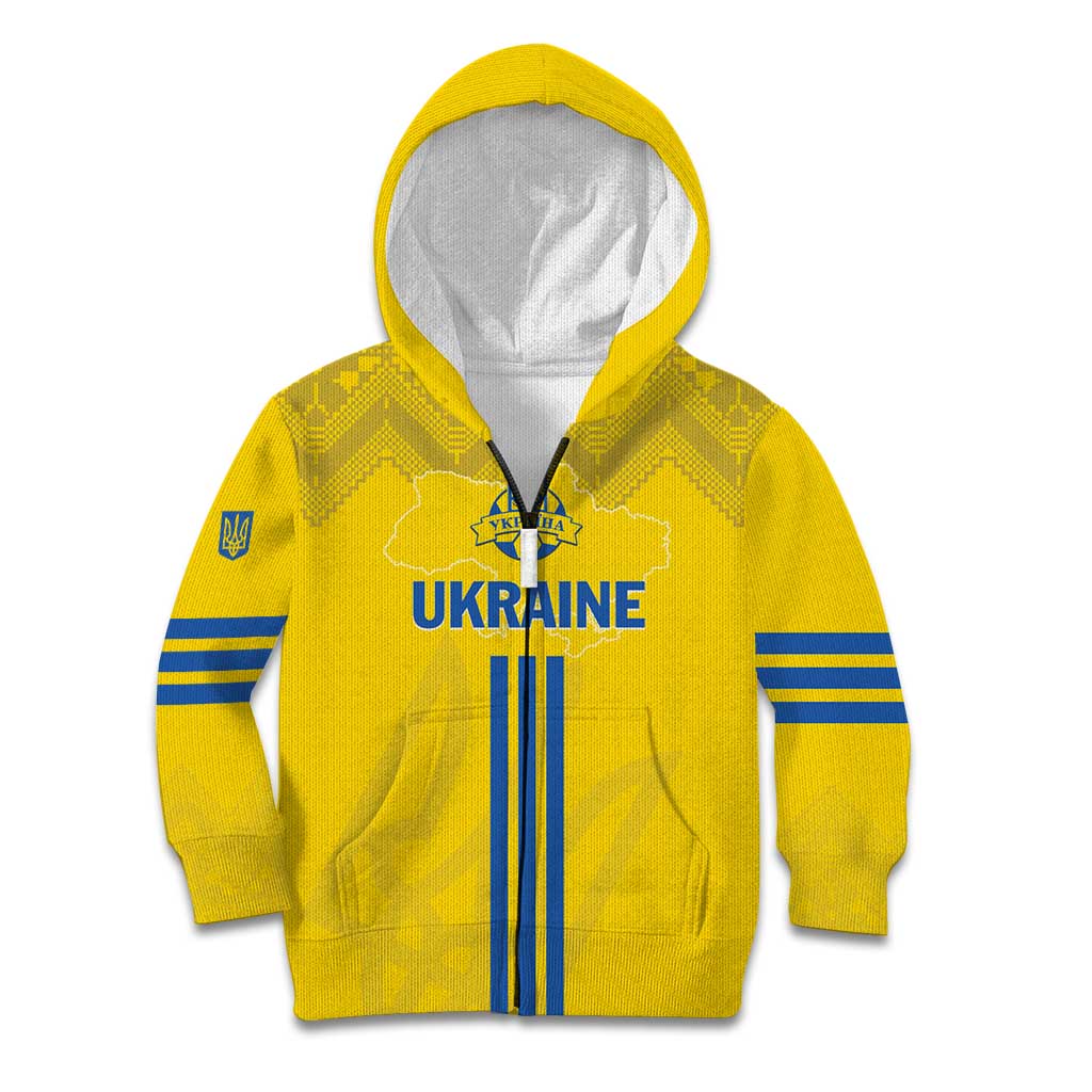 Custom Ukraine 2024 Football Kid Hoodie Ukrainian Folk Pattern - Wonder Print Shop
