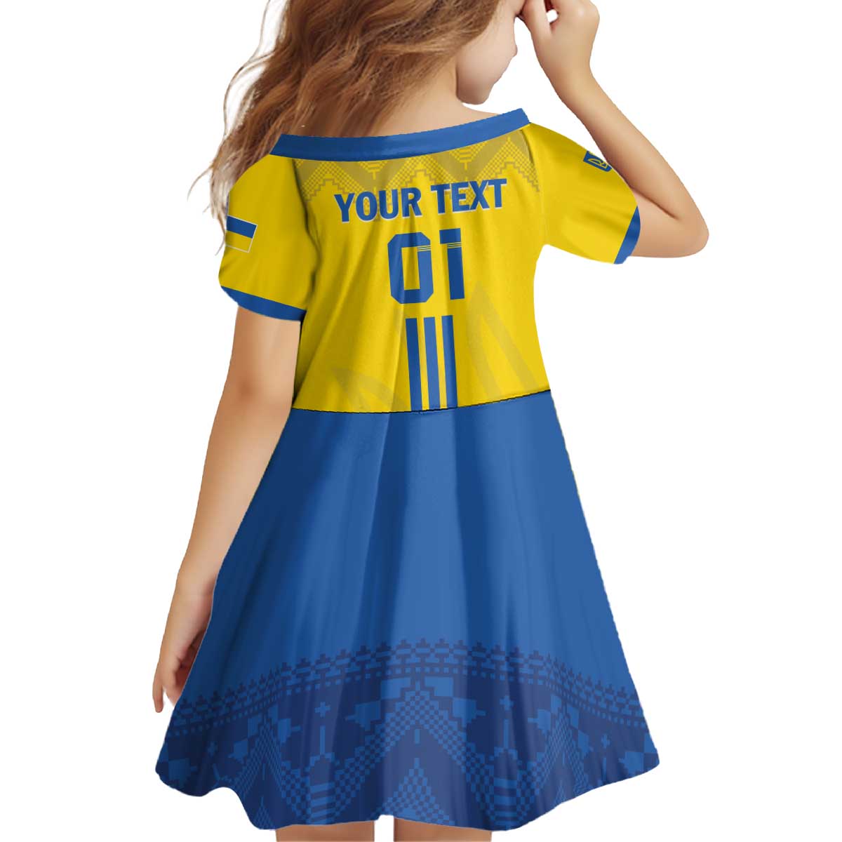 Custom Ukraine 2024 Football Kid Short Sleeve Dress Ukrainian Folk Pattern - Wonder Print Shop