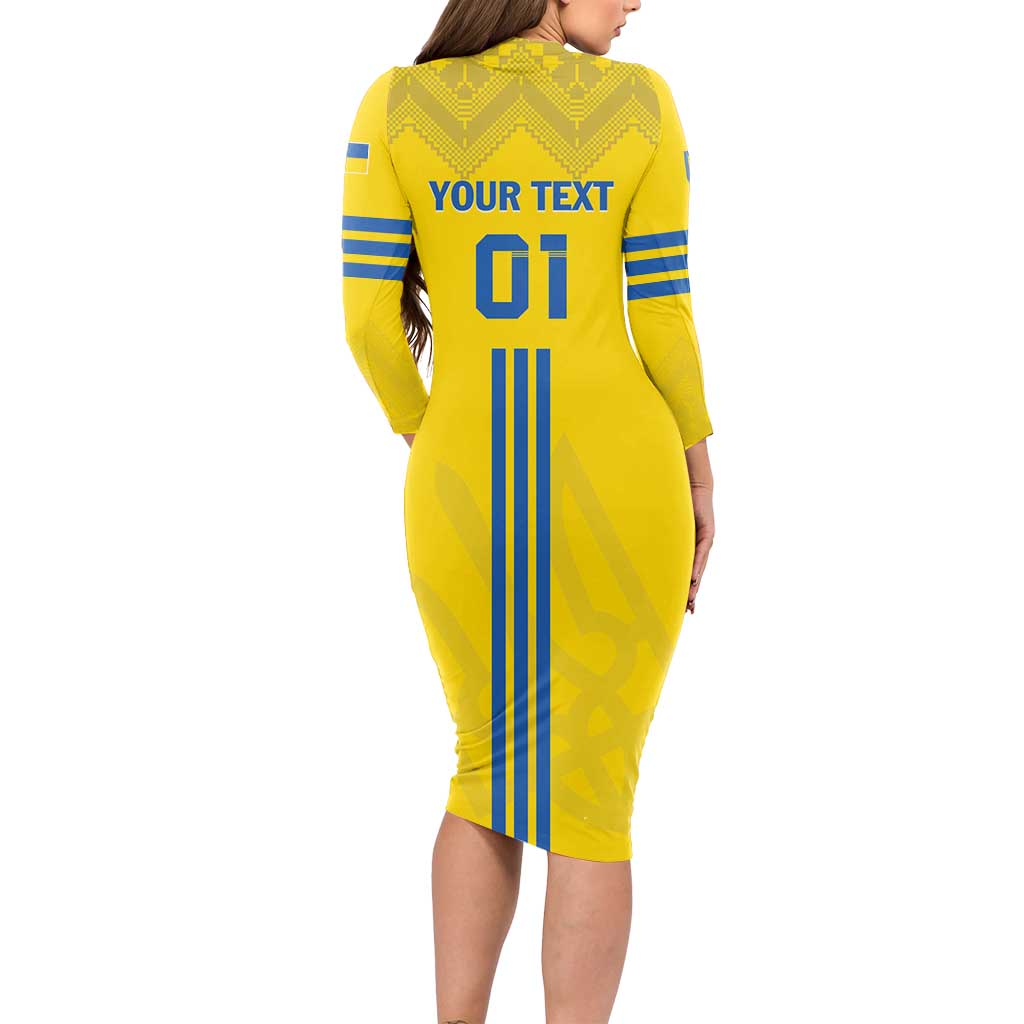 Custom Ukraine 2024 Football Long Sleeve Bodycon Dress Ukrainian Folk Pattern - Wonder Print Shop