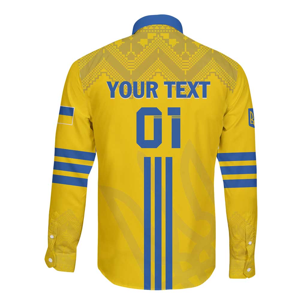 Custom Ukraine 2024 Football Long Sleeve Button Shirt Ukrainian Folk Pattern - Wonder Print Shop