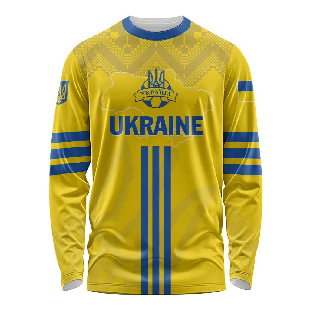 Custom Ukraine 2024 Football Long Sleeve Shirt Ukrainian Folk Pattern - Wonder Print Shop