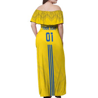 Custom Ukraine 2024 Football Off Shoulder Maxi Dress Ukrainian Folk Pattern - Wonder Print Shop