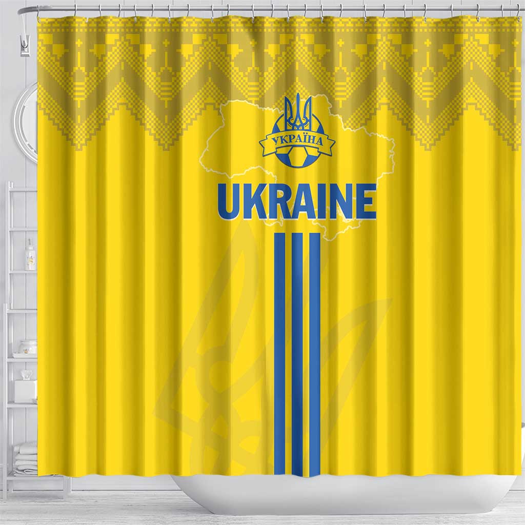 Ukraine 2024 Football Shower Curtain Ukrainian Folk Pattern