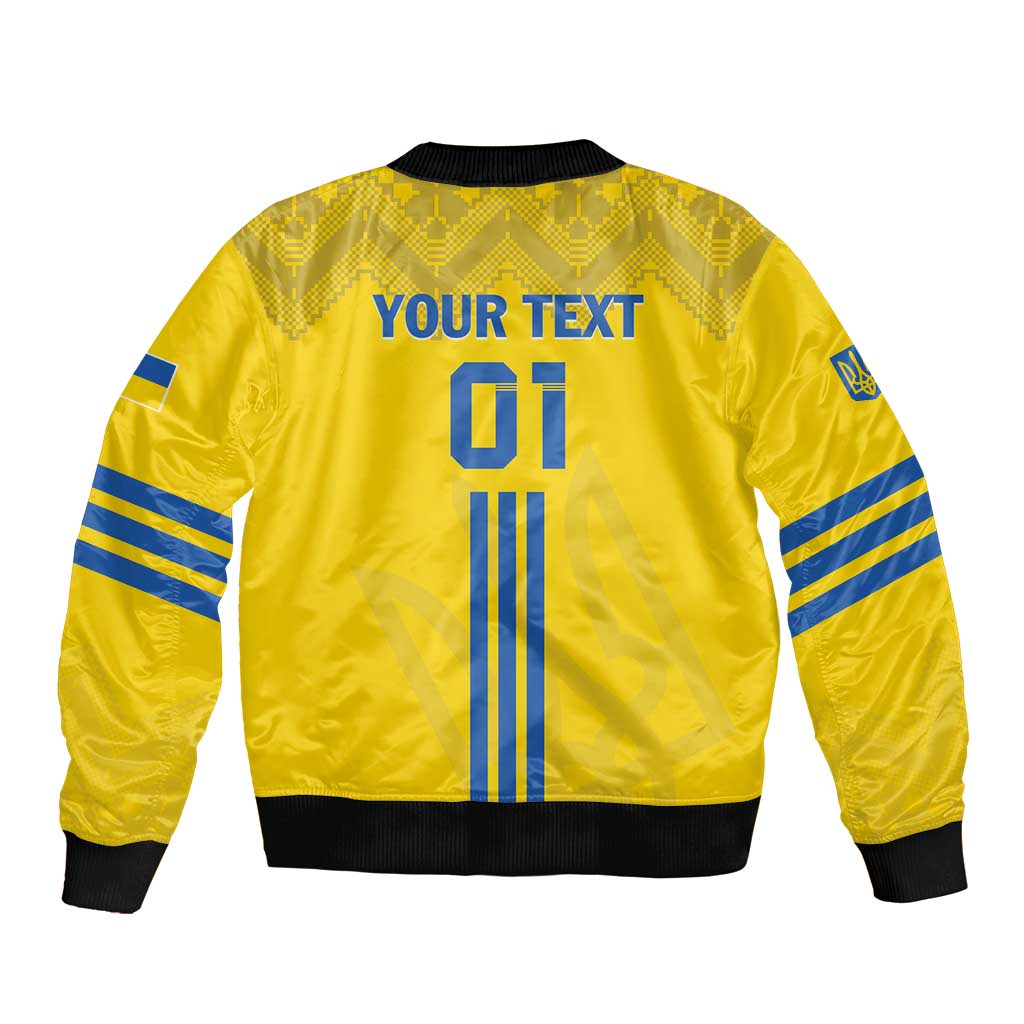Custom Ukraine 2024 Football Sleeve Zip Bomber Jacket Ukrainian Folk Pattern - Wonder Print Shop