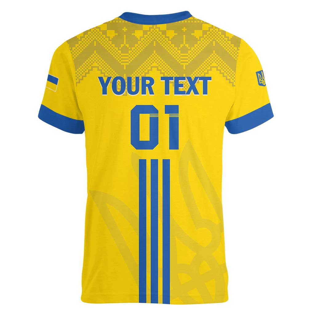 Custom Ukraine 2024 Football Women V-Neck T-Shirt Ukrainian Folk Pattern - Wonder Print Shop