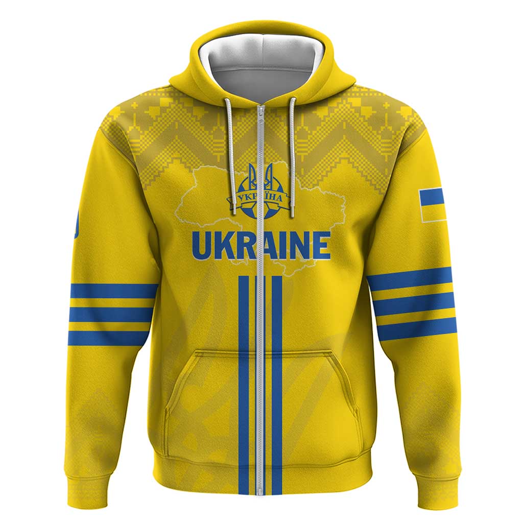 Custom Ukraine 2024 Football Zip Hoodie Ukrainian Folk Pattern - Wonder Print Shop