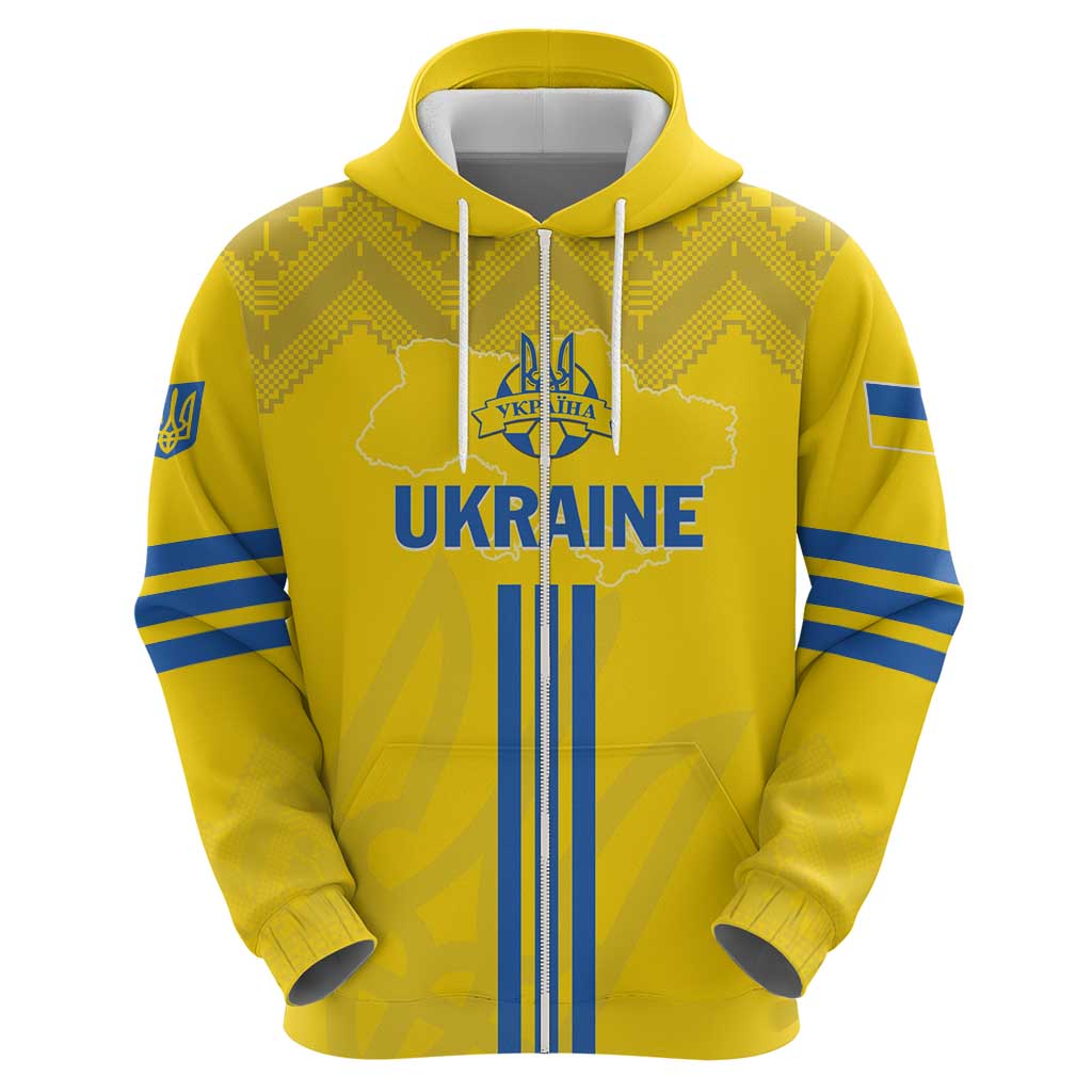 Custom Ukraine 2024 Football Zip Hoodie Ukrainian Folk Pattern - Wonder Print Shop