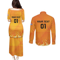 Custom Netherlands 2024 Football Couples Matching Puletasi and Long Sleeve Button Shirt Holland Oranje Lions - Wonder Print Shop