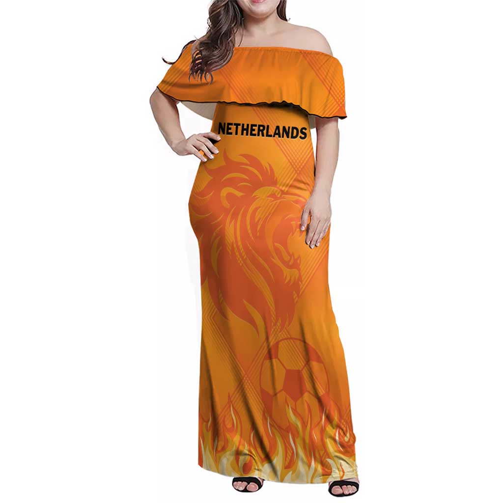 Custom Netherlands 2024 Football Family Matching Off Shoulder Maxi Dress and Hawaiian Shirt Holland Oranje Lions - Wonder Print Shop