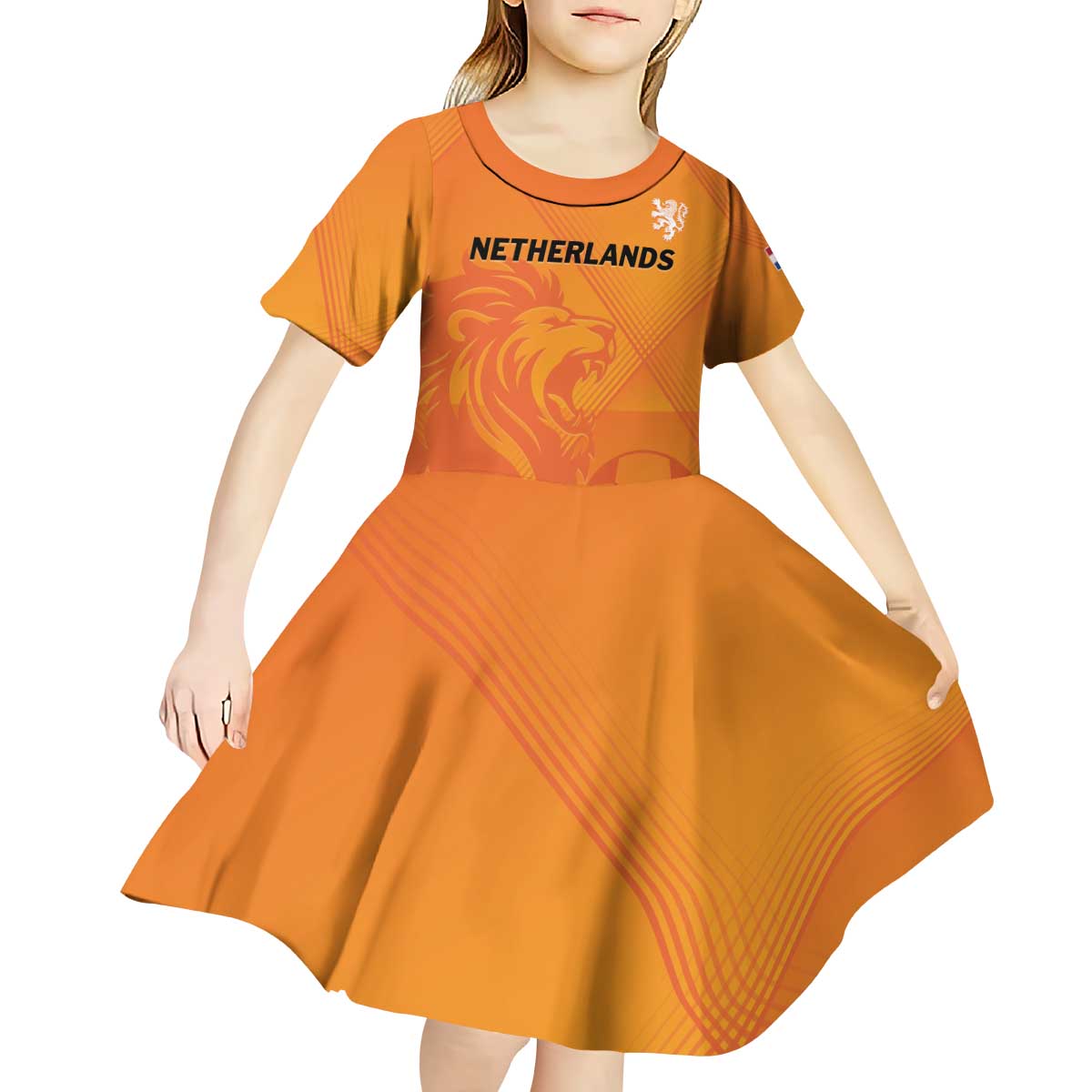 Custom Netherlands 2024 Football Kid Short Sleeve Dress Holland Oranje Lions - Wonder Print Shop