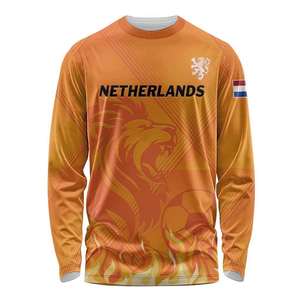 Custom Netherlands 2024 Football Long Sleeve Shirt Holland Oranje Lions - Wonder Print Shop