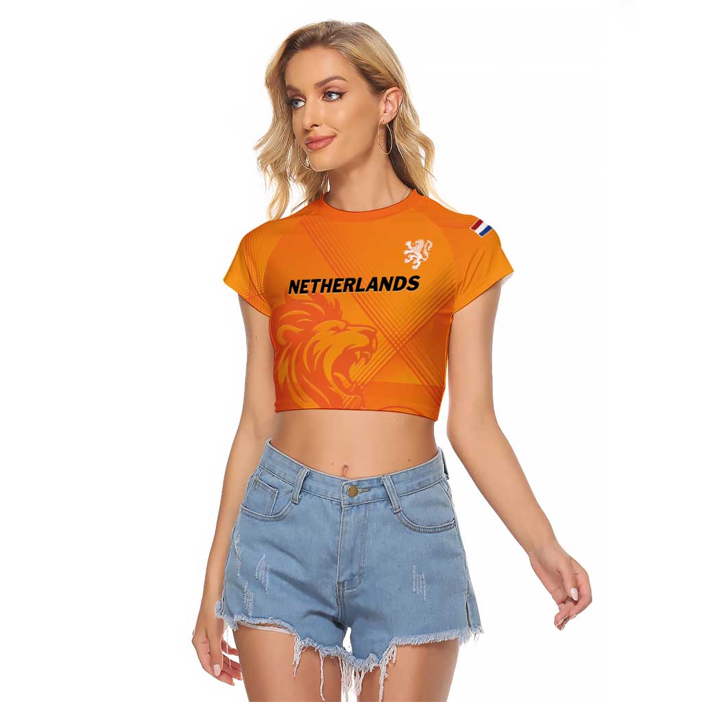 Custom Netherlands 2024 Football Raglan Cropped T Shirt Holland Oranje Lions - Wonder Print Shop