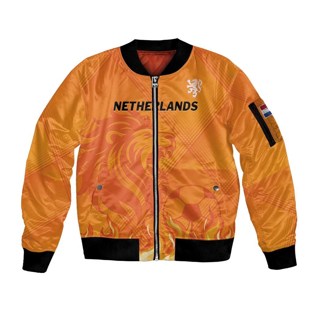 Custom Netherlands 2024 Football Sleeve Zip Bomber Jacket Holland Oranje Lions - Wonder Print Shop