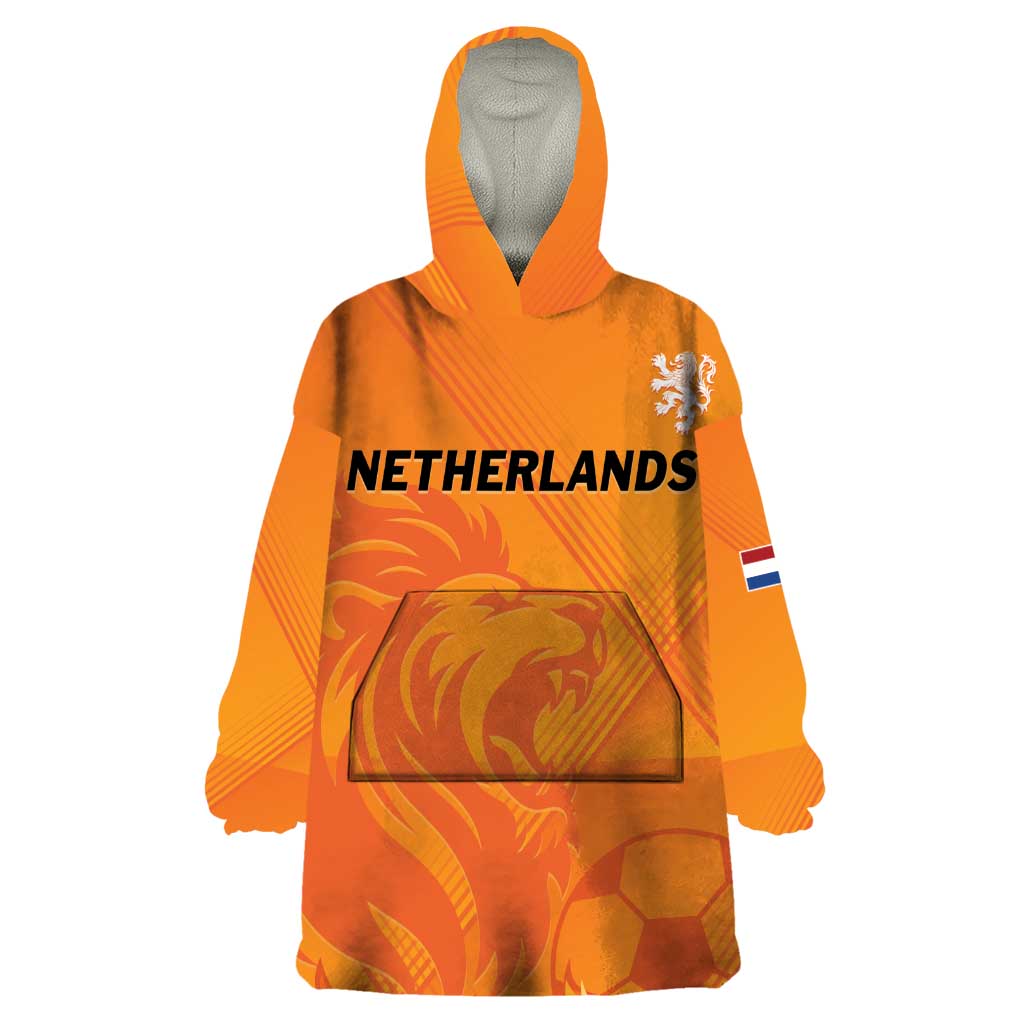Custom Netherlands 2024 Football Wearable Blanket Hoodie Holland Oranje Lions - Wonder Print Shop