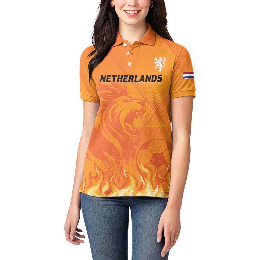 Custom Netherlands 2024 Football Women Polo Shirt Holland Oranje Lions - Wonder Print Shop