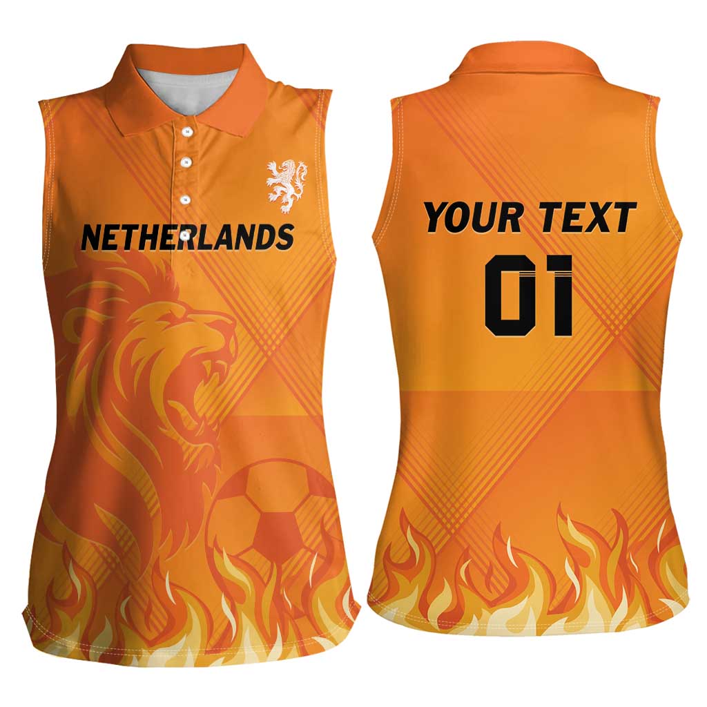 Custom Netherlands 2024 Football Women Sleeveless Polo Shirt Holland Oranje Lions - Wonder Print Shop