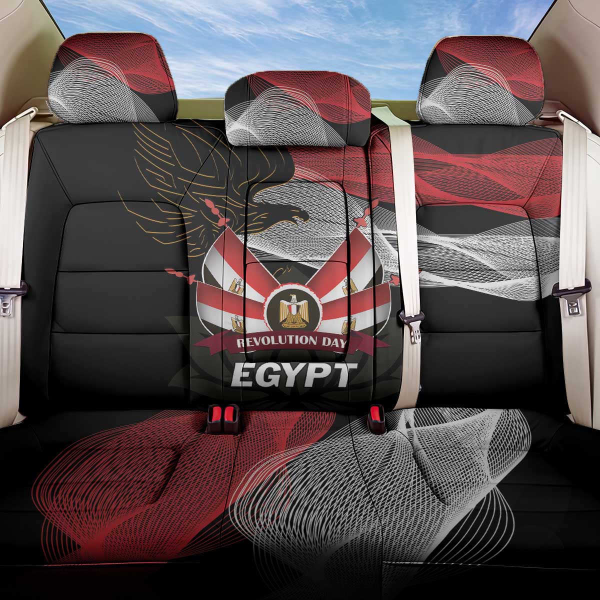 Egypt Revolution Day Back Car Seat Cover Steppe Eagle Lotus Flower - Wonder Print Shop