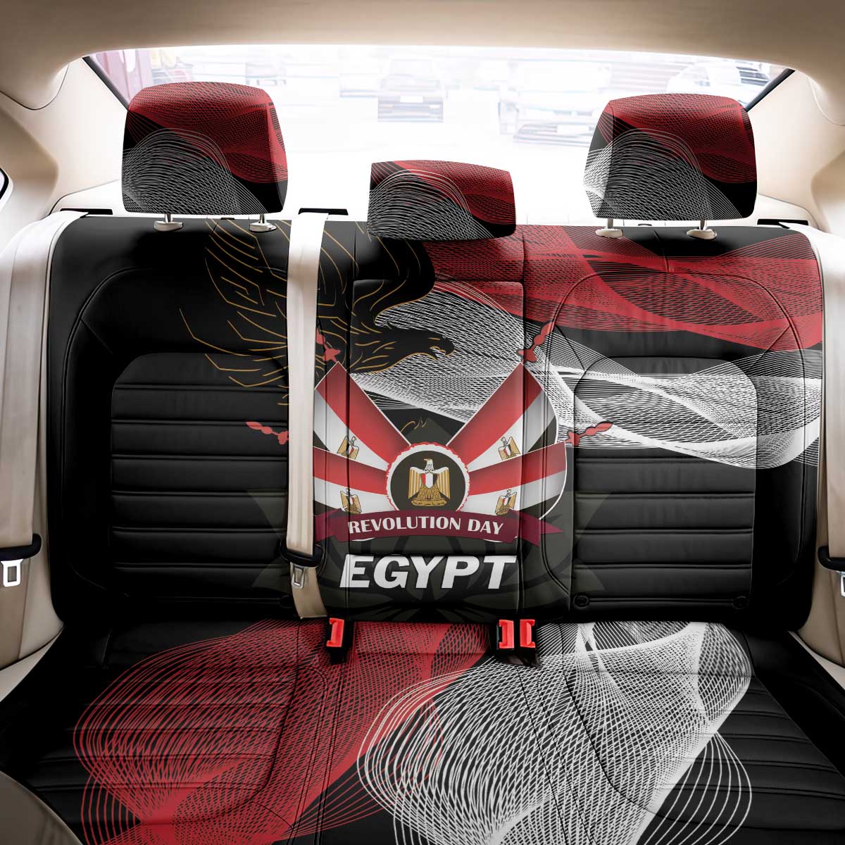 Egypt Revolution Day Back Car Seat Cover Steppe Eagle Lotus Flower - Wonder Print Shop