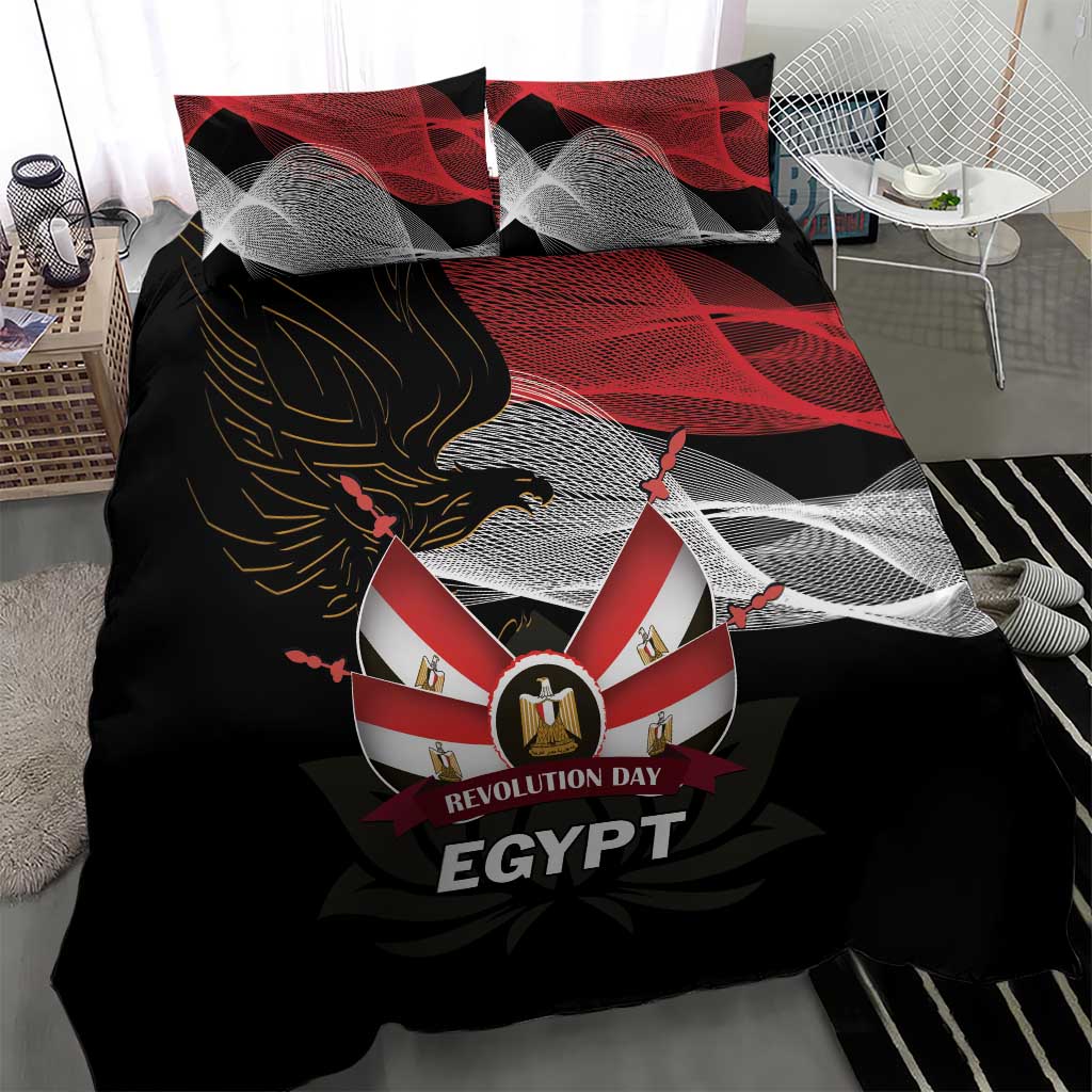 Egypt Revolution Day Bedding Set Steppe Eagle Lotus Flower - Wonder Print Shop