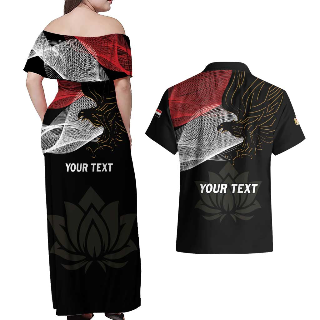 Personalized Egypt Revolution Day Couples Matching Off Shoulder Maxi Dress and Hawaiian Shirt Steppe Eagle Lotus Flower - Wonder Print Shop
