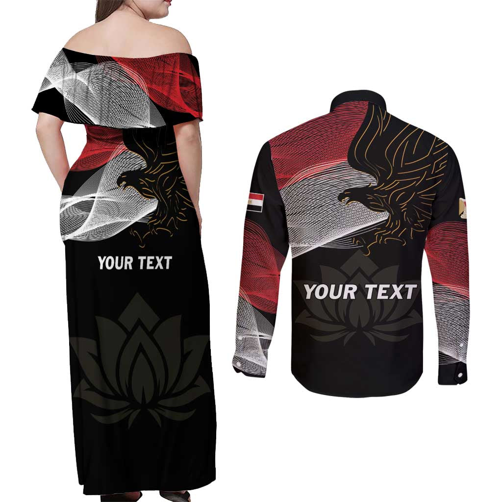 Personalized Egypt Revolution Day Couples Matching Off Shoulder Maxi Dress and Long Sleeve Button Shirt Steppe Eagle Lotus Flower - Wonder Print Shop