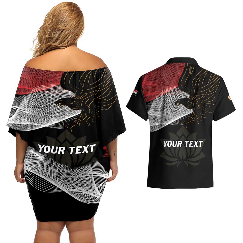 Personalized Egypt Revolution Day Couples Matching Off Shoulder Short Dress and Hawaiian Shirt Steppe Eagle Lotus Flower - Wonder Print Shop