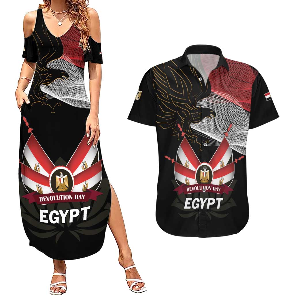 Personalized Egypt Revolution Day Couples Matching Summer Maxi Dress and Hawaiian Shirt Steppe Eagle Lotus Flower - Wonder Print Shop