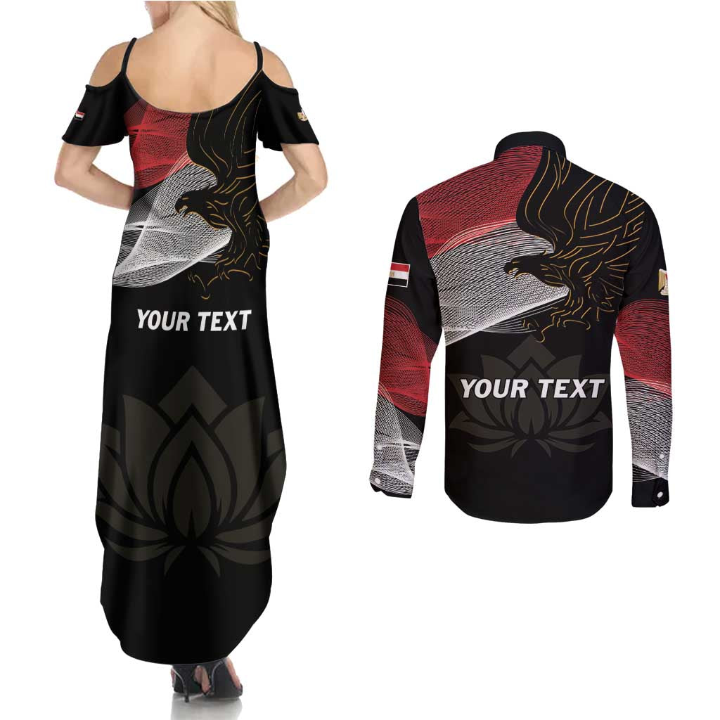 Personalized Egypt Revolution Day Couples Matching Summer Maxi Dress and Long Sleeve Button Shirt Steppe Eagle Lotus Flower - Wonder Print Shop