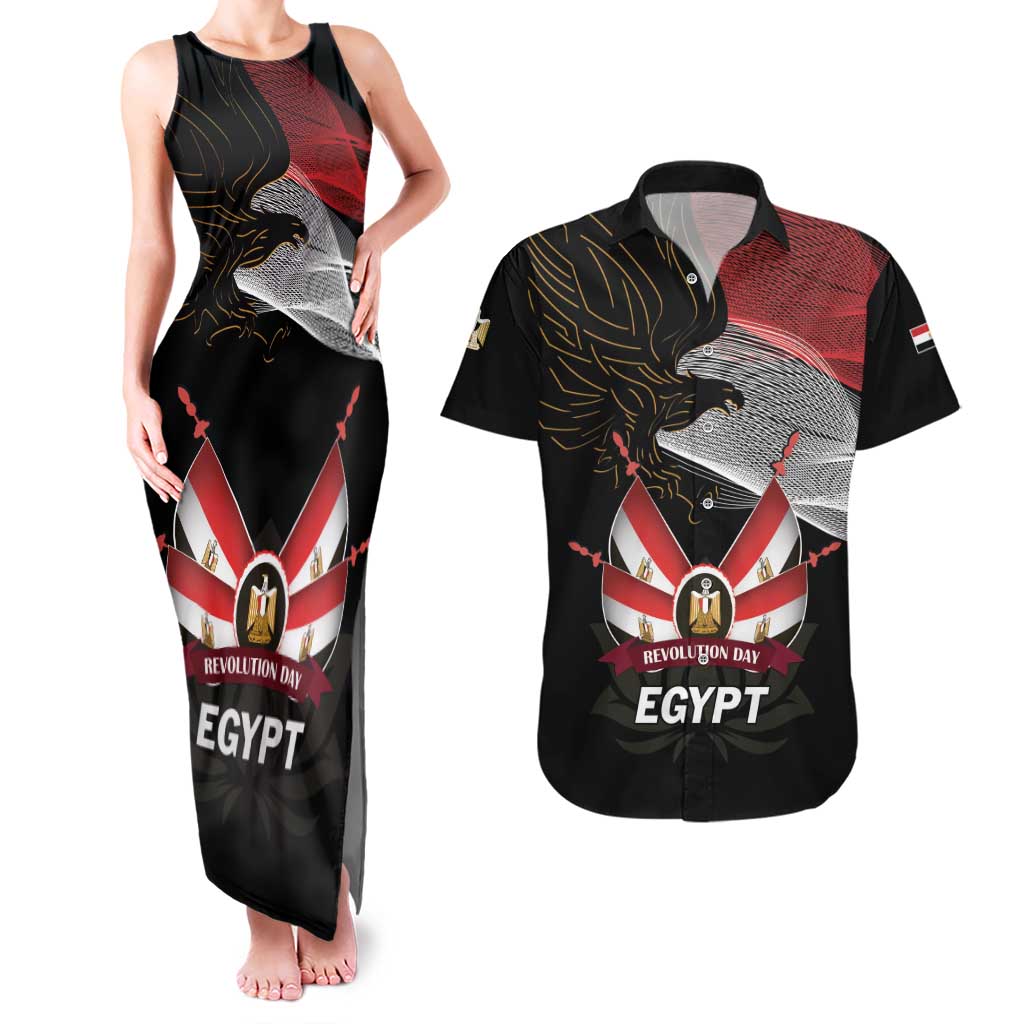 Personalized Egypt Revolution Day Couples Matching Tank Maxi Dress and Hawaiian Shirt Steppe Eagle Lotus Flower - Wonder Print Shop