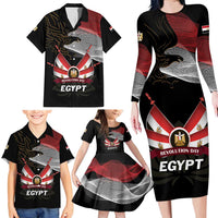 Personalized Egypt Revolution Day Family Matching Long Sleeve Bodycon Dress and Hawaiian Shirt Steppe Eagle Lotus Flower - Wonder Print Shop