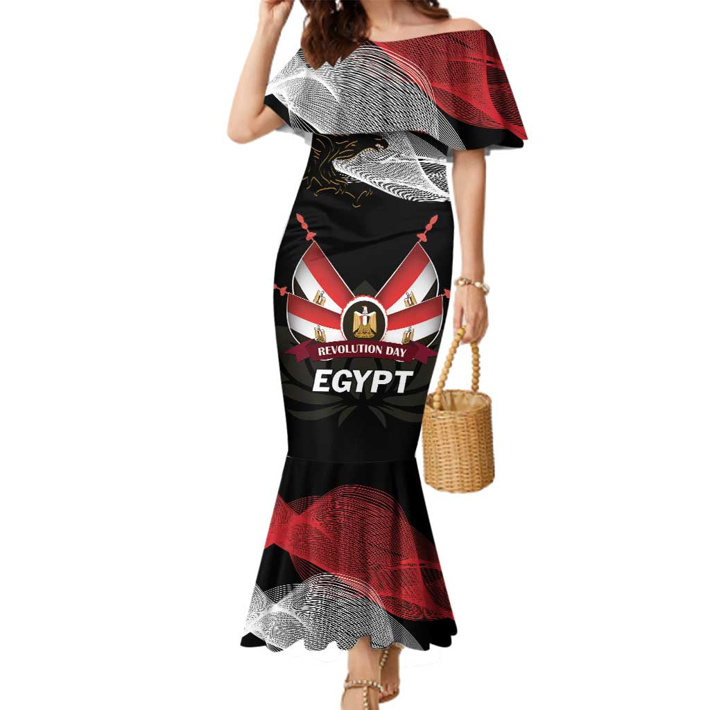 Personalized Egypt Revolution Day Family Matching Mermaid Dress and Hawaiian Shirt Steppe Eagle Lotus Flower - Wonder Print Shop