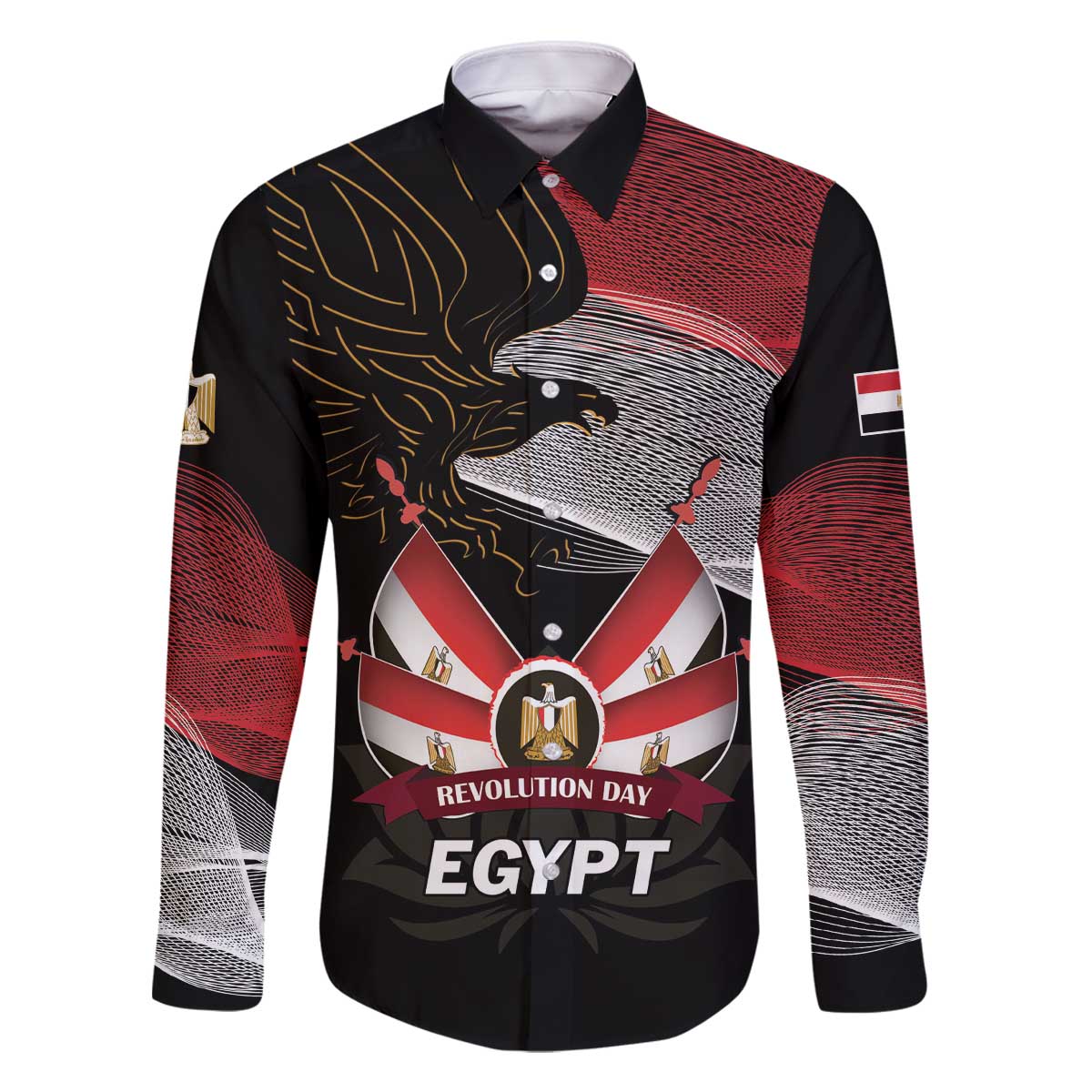 Personalized Egypt Revolution Day Family Matching Off The Shoulder Long Sleeve Dress and Hawaiian Shirt Steppe Eagle Lotus Flower - Wonder Print Shop