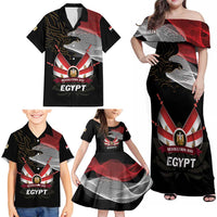 Personalized Egypt Revolution Day Family Matching Off Shoulder Maxi Dress and Hawaiian Shirt Steppe Eagle Lotus Flower - Wonder Print Shop