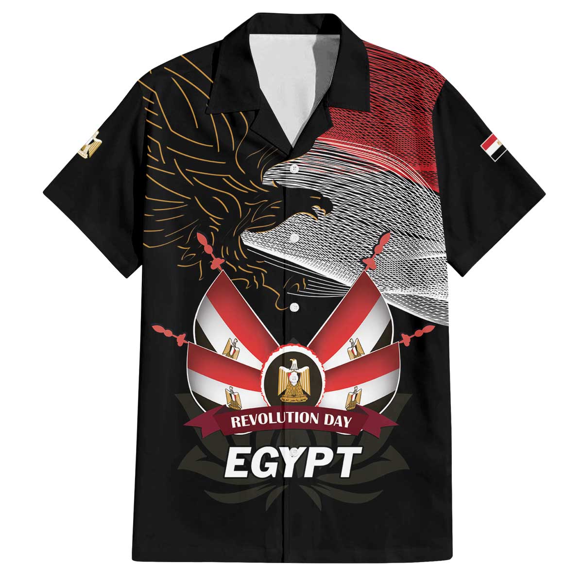 Personalized Egypt Revolution Day Family Matching Puletasi and Hawaiian Shirt Steppe Eagle Lotus Flower - Wonder Print Shop