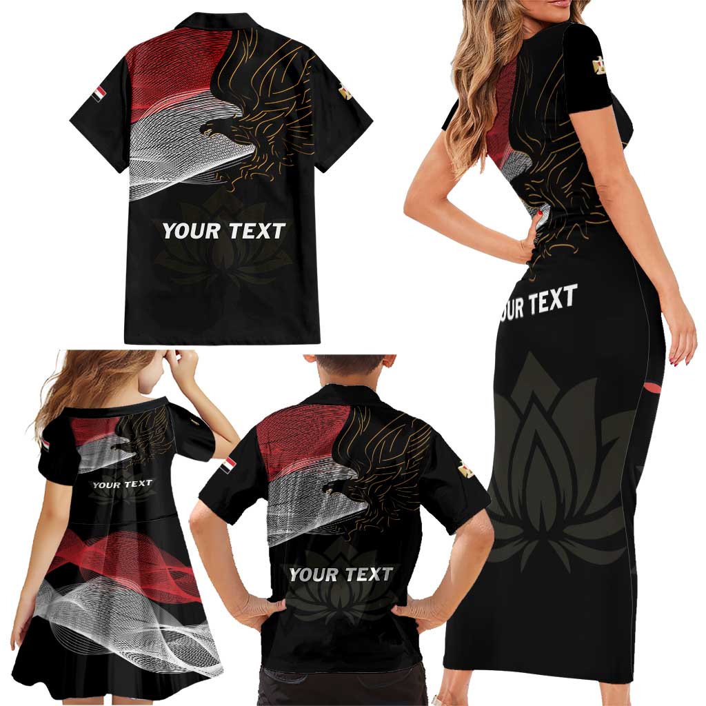Personalized Egypt Revolution Day Family Matching Short Sleeve Bodycon Dress and Hawaiian Shirt Steppe Eagle Lotus Flower - Wonder Print Shop