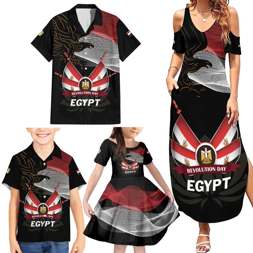 Personalized Egypt Revolution Day Family Matching Summer Maxi Dress and Hawaiian Shirt Steppe Eagle Lotus Flower - Wonder Print Shop