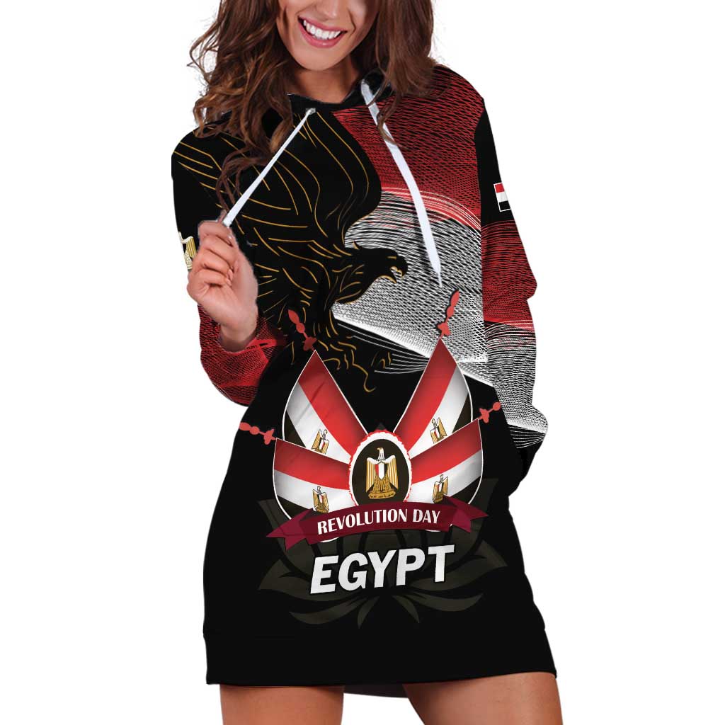 Personalized Egypt Revolution Day Hoodie Dress Steppe Eagle Lotus Flower - Wonder Print Shop