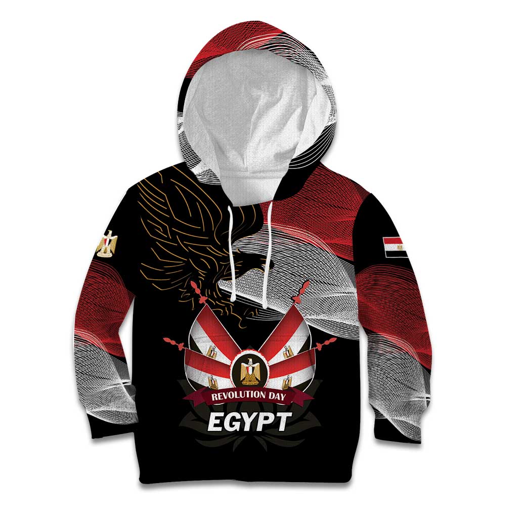 Personalized Egypt Revolution Day Kid Hoodie Steppe Eagle Lotus Flower - Wonder Print Shop