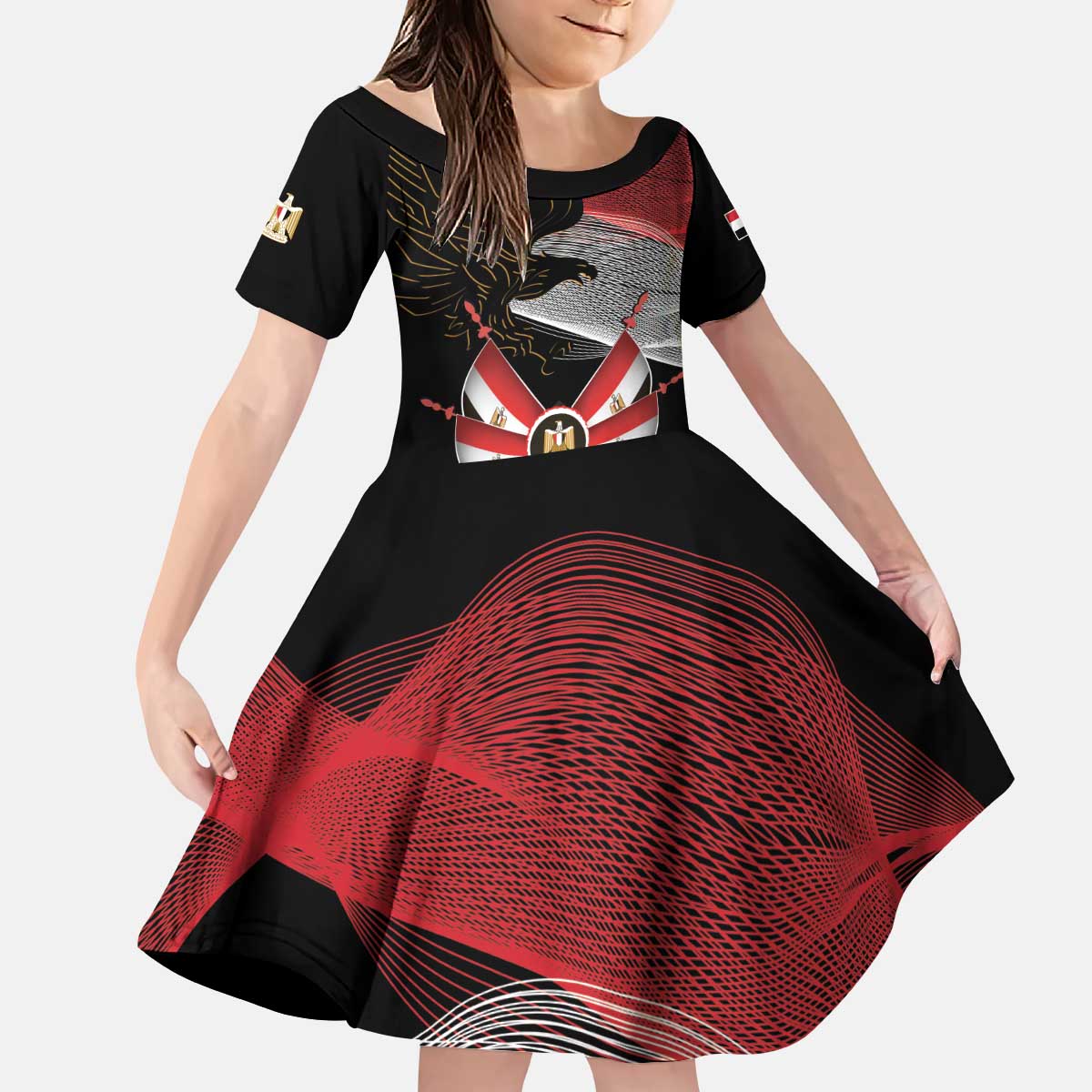 Personalized Egypt Revolution Day Kid Short Sleeve Dress Steppe Eagle Lotus Flower - Wonder Print Shop