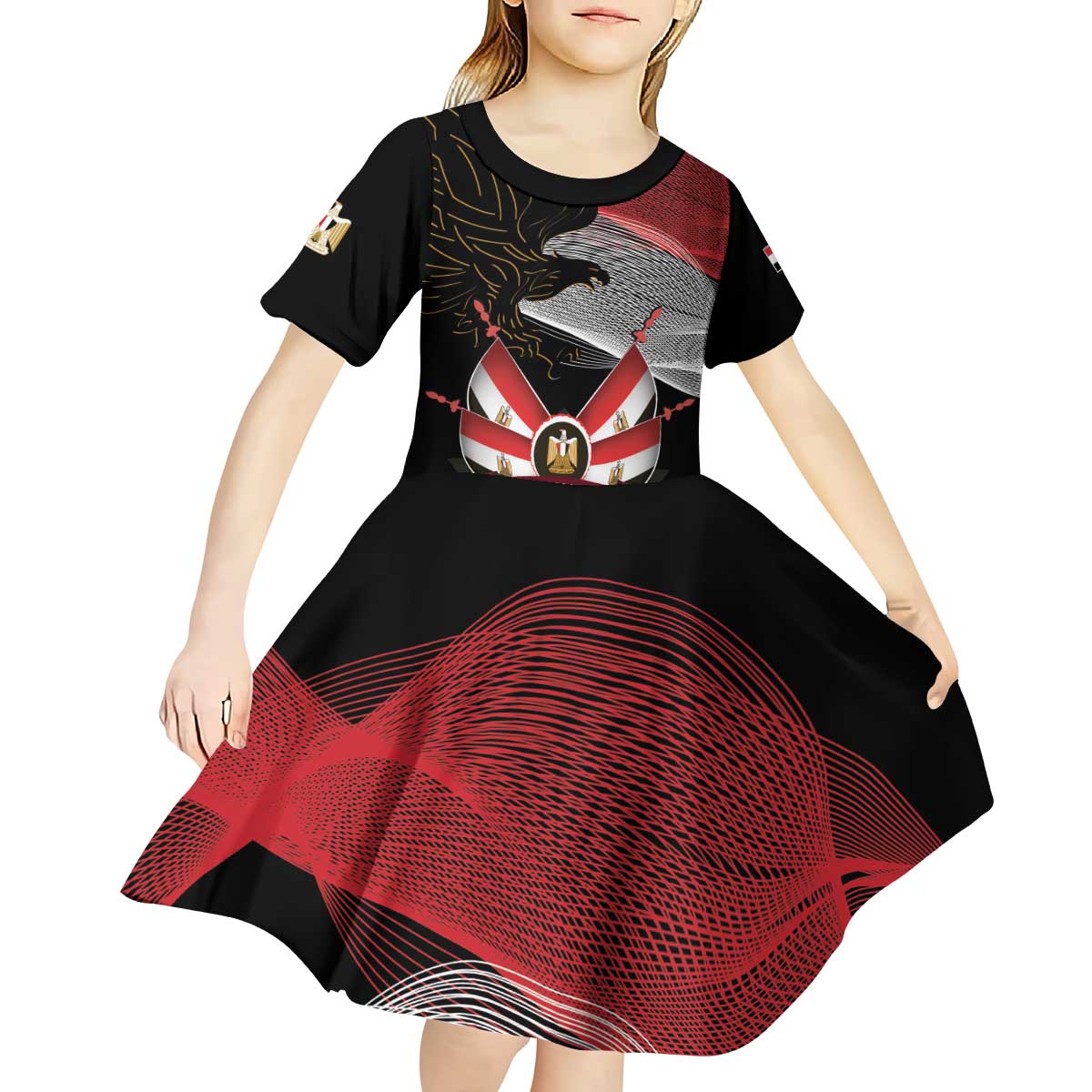 Personalized Egypt Revolution Day Kid Short Sleeve Dress Steppe Eagle Lotus Flower - Wonder Print Shop