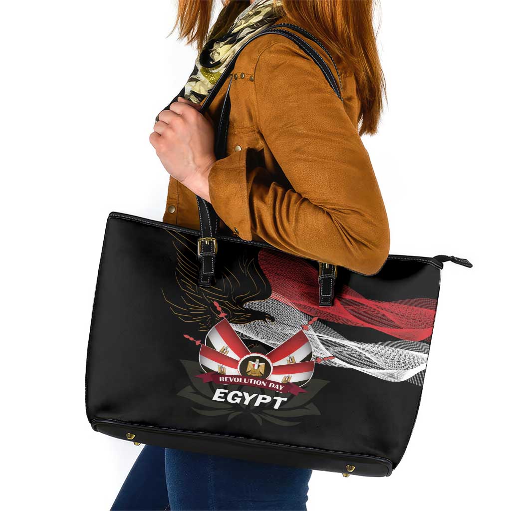 Egypt Revolution Day Leather Tote Bag Steppe Eagle Lotus Flower - Wonder Print Shop