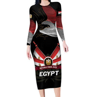 Personalized Egypt Revolution Day Long Sleeve Bodycon Dress Steppe Eagle Lotus Flower - Wonder Print Shop