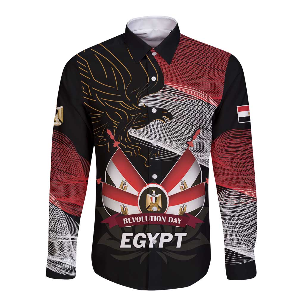 Personalized Egypt Revolution Day Long Sleeve Button Shirt Steppe Eagle Lotus Flower - Wonder Print Shop