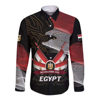 Personalized Egypt Revolution Day Long Sleeve Button Shirt Steppe Eagle Lotus Flower - Wonder Print Shop