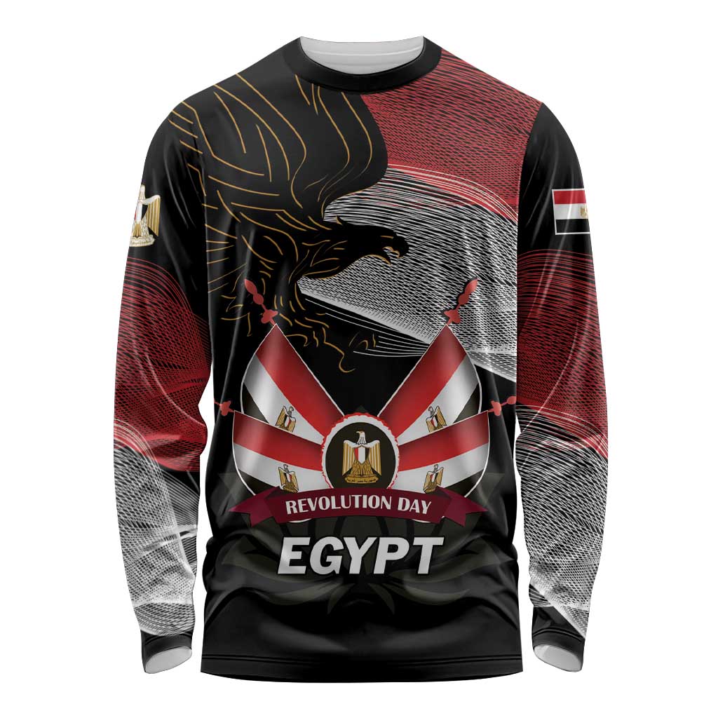 Personalized Egypt Revolution Day Long Sleeve Shirt Steppe Eagle Lotus Flower - Wonder Print Shop