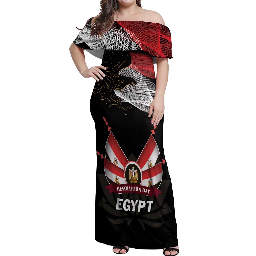 Personalized Egypt Revolution Day Off Shoulder Maxi Dress Steppe Eagle Lotus Flower - Wonder Print Shop