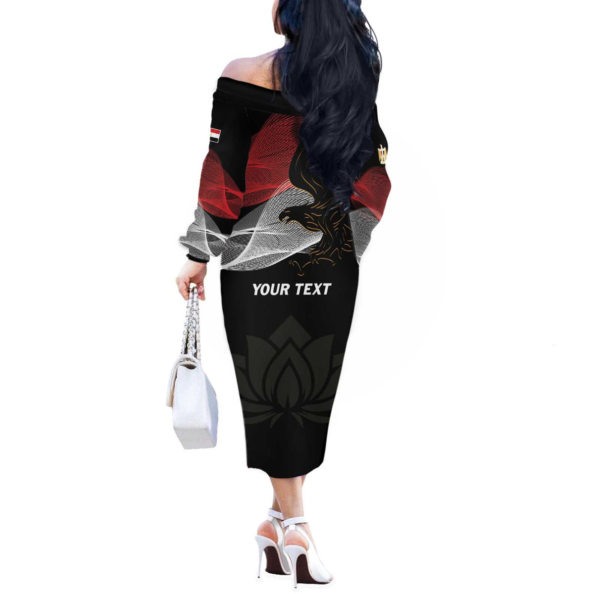 Personalized Egypt Revolution Day Off The Shoulder Long Sleeve Dress Steppe Eagle Lotus Flower - Wonder Print Shop